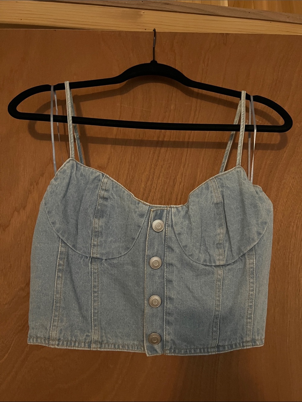 Moon River Light Blue Denim Bustier Crop Top
